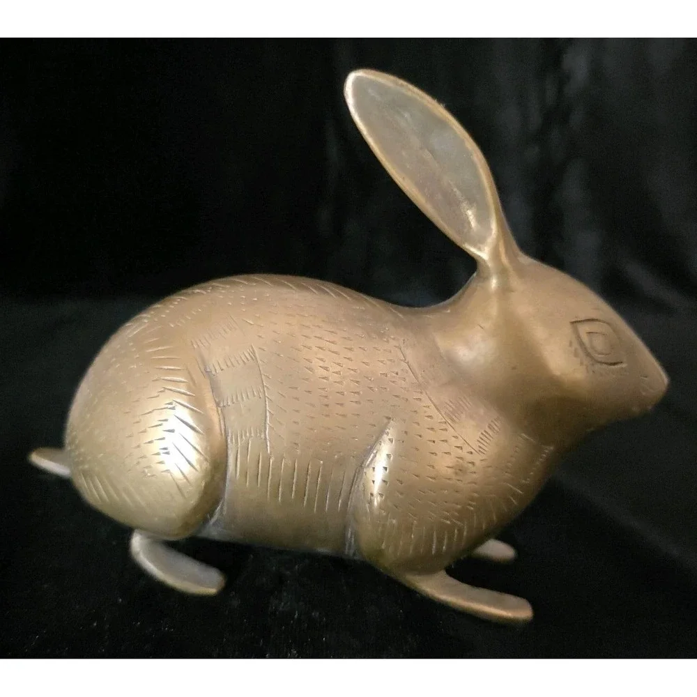 Vintage Vaishali Brass Bunny Etched Rabbit Figurine Paperweight. India